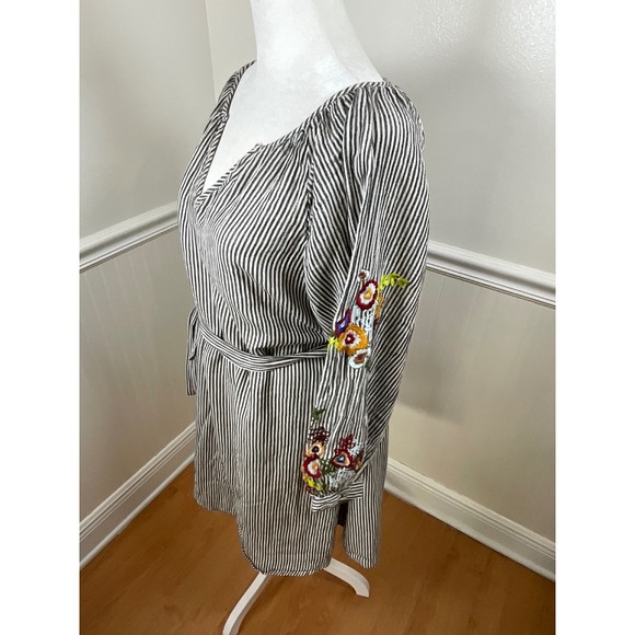 Feather Bone Anthropologie Stripe Embroidered Sleeve Tunic‎ Dress Women Size XS - Picture 5 of 13